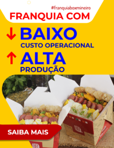 Imagem com o Box de Tropeiro, em fundo amarelo escrito em azul: Franquia com baixo custo operacional e alta produção.